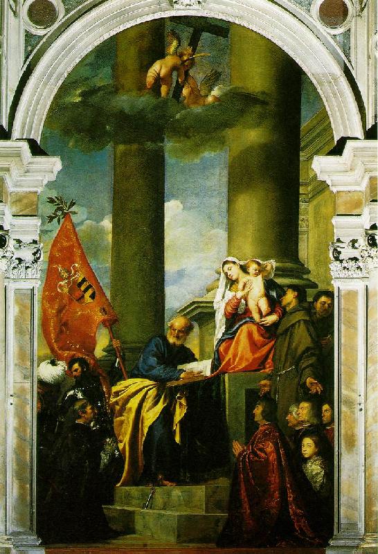 TIZIANO Vecellio Madonna with Saints and Members of the Pesaro Family  r